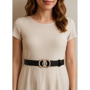 Primark Waist Belt with Pearl Rhinestone Buckle |Elegant Retro Glam Accessory S